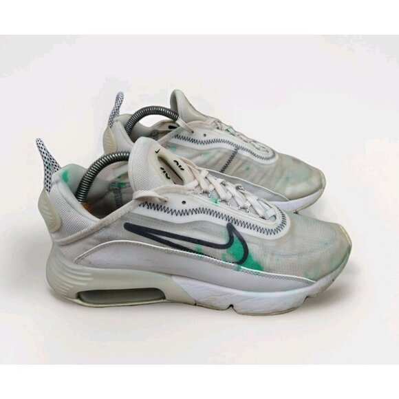 Nike Air Womens 2090 9.5 Triple White Paint Spatter Running Mesh Sneakers Shoes - Picture 1 of 13